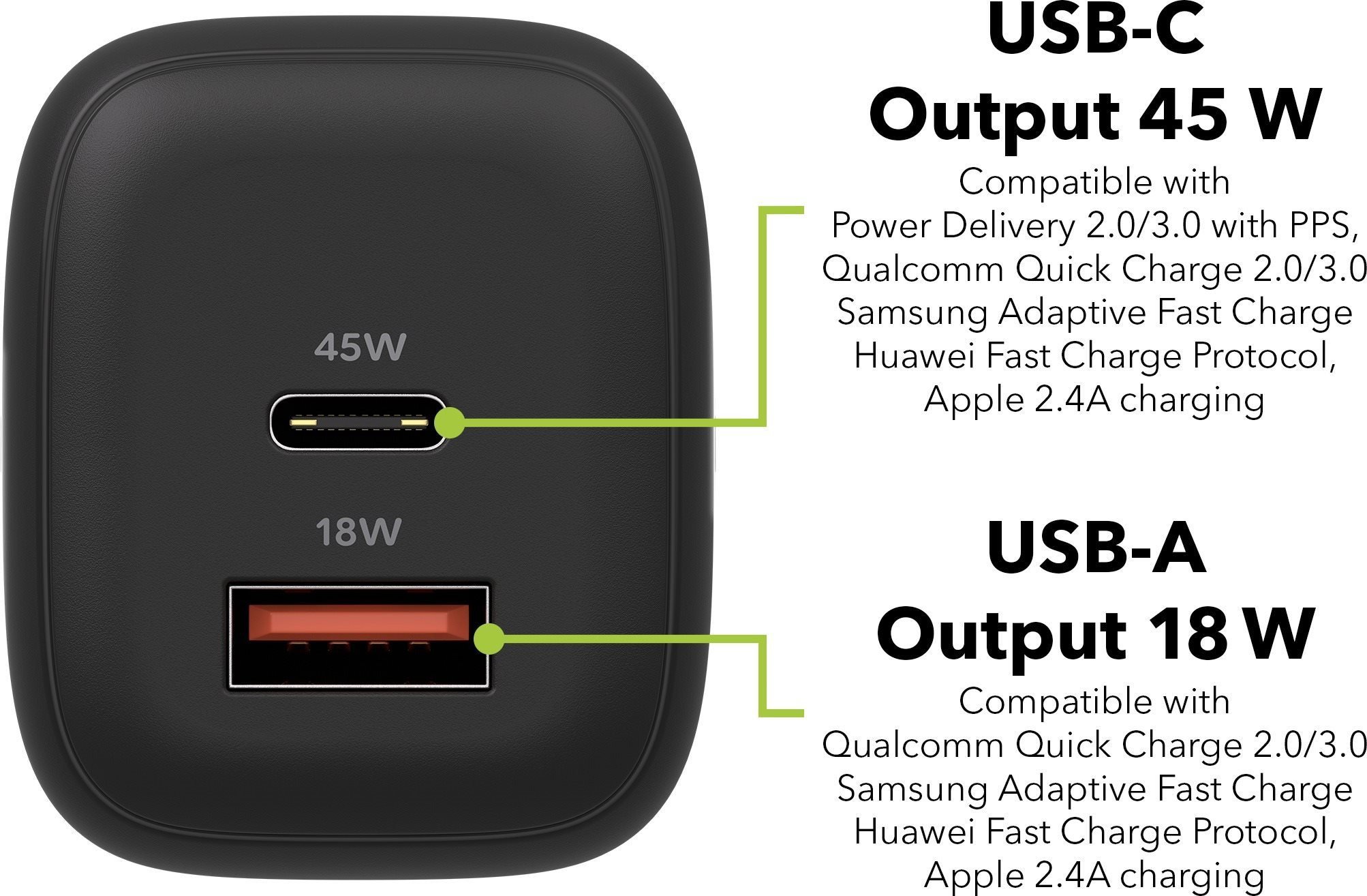 AlzaPower Apex G630 45W töltő adapter, fekete