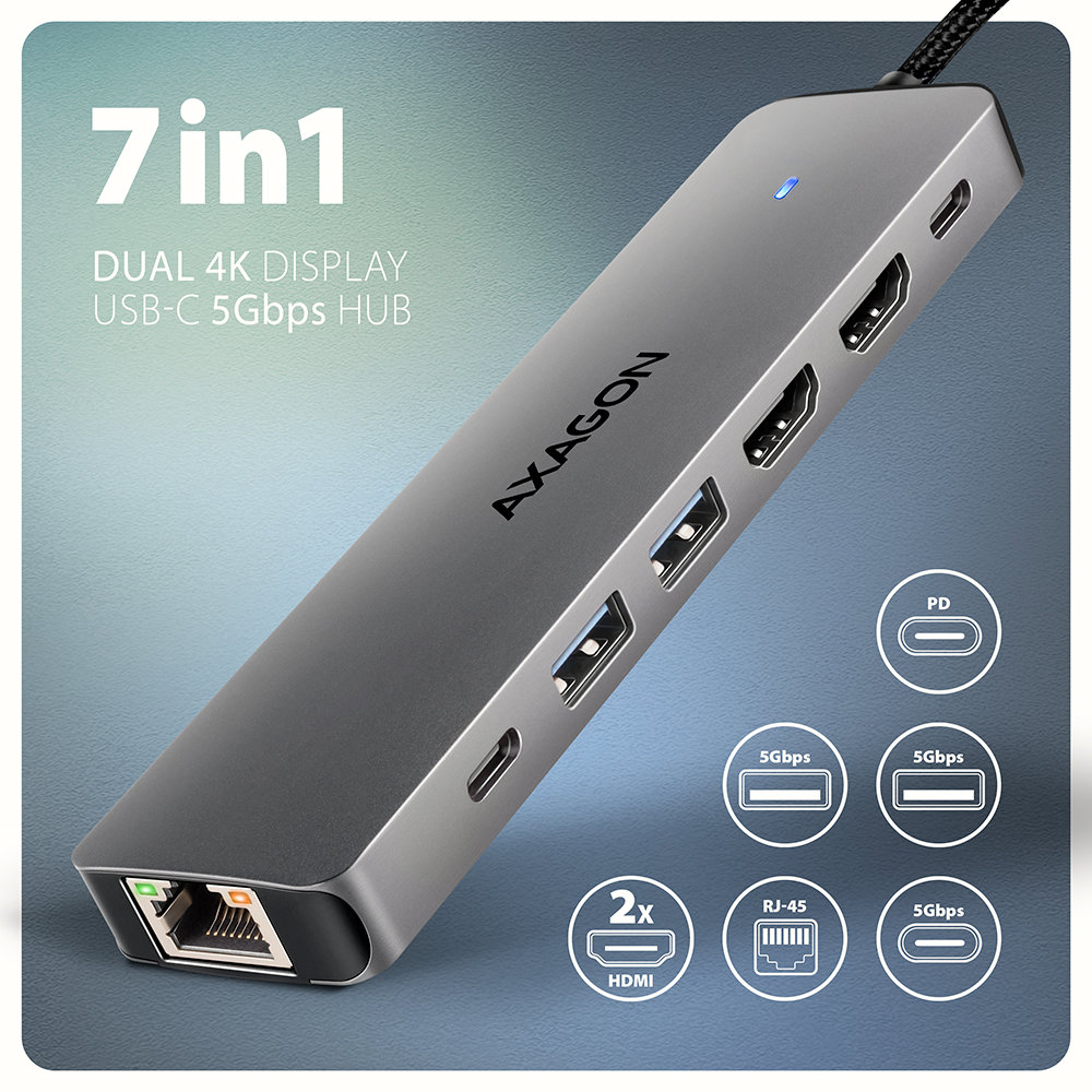 AXAGON HMC-7HX2 7in1 - dokkolóállomás / port replikátor