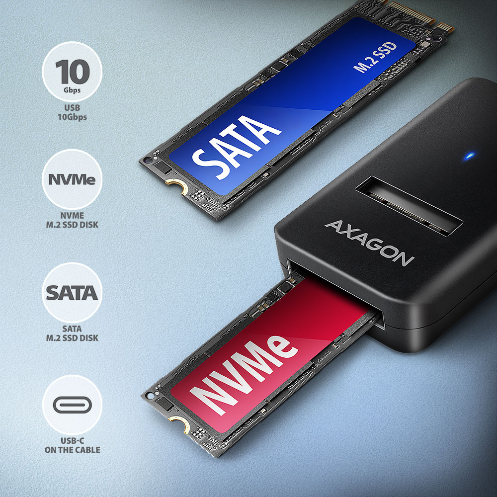 AXAGON ADM2-CM USB 10Gbps adapter NVMe/SATA M.2 meghajtókhoz