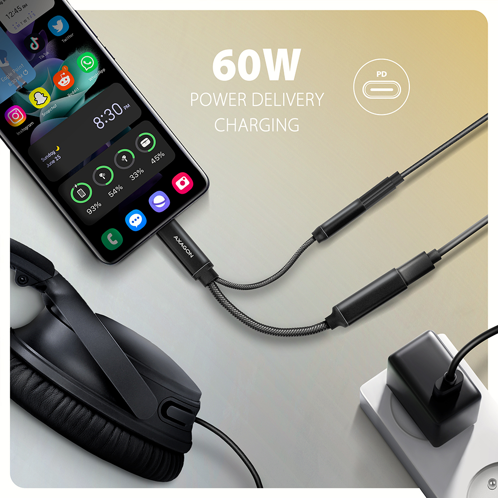 AXAGON ADA-HCPD Power Delivery 3.0 akár 60W-os teljesítményű tápegységgel