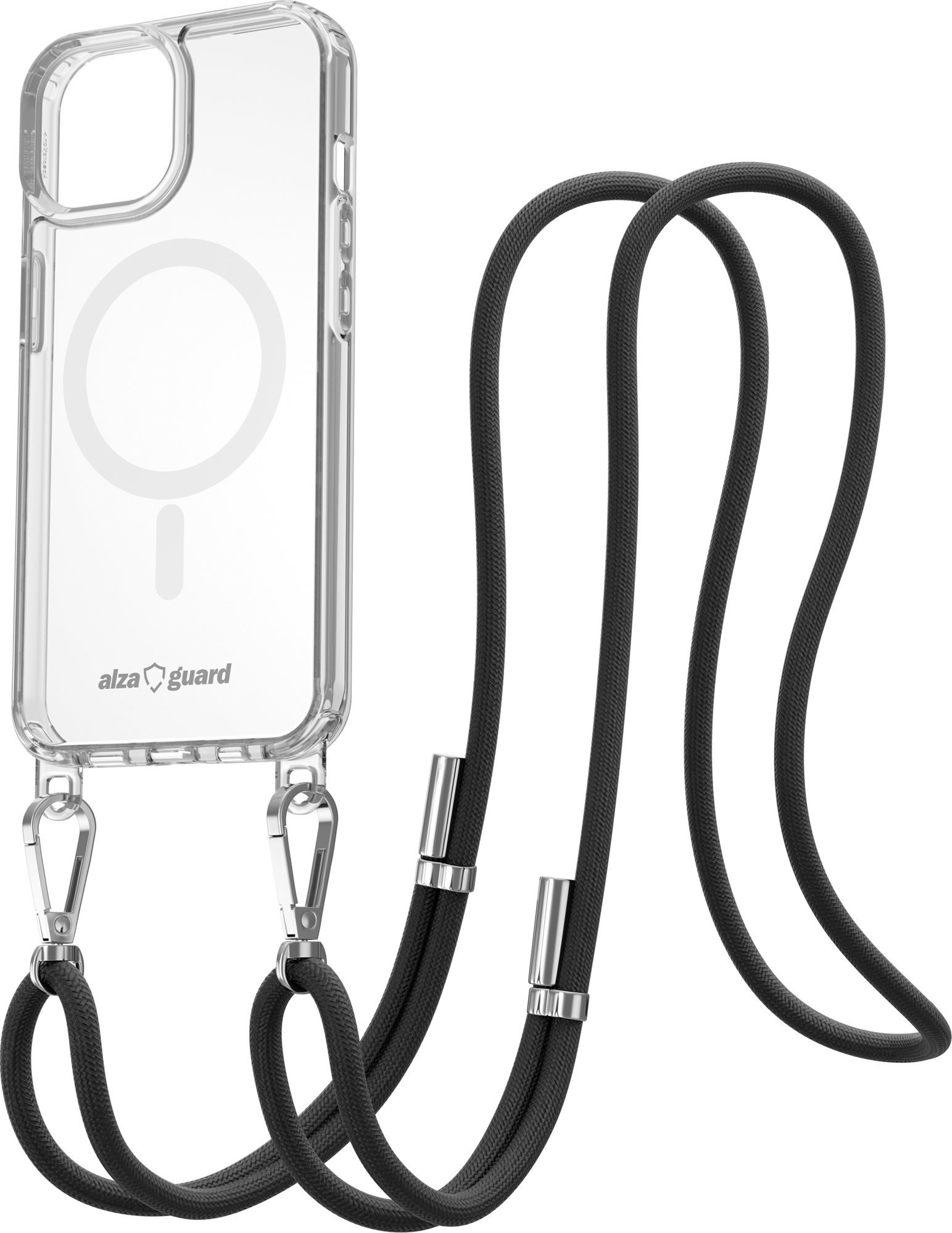 AlzaGuard Luxe Detach Lanyard Case Compatible with MagSafe for iPhone 15 fekete tok