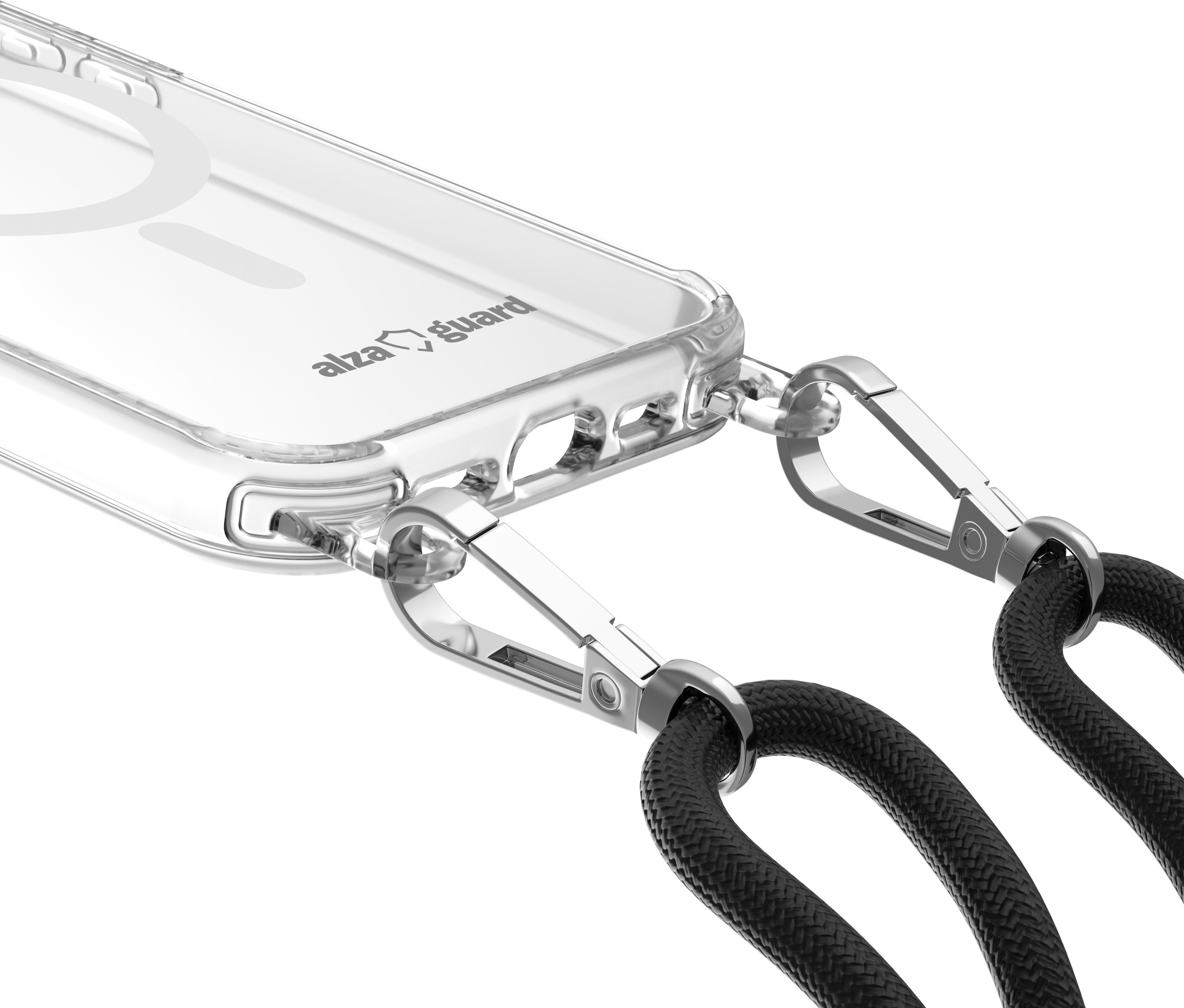AlzaGuard Luxe Detach Lanyard Case Compatible with MagSafe for iPhone 15 fekete tok