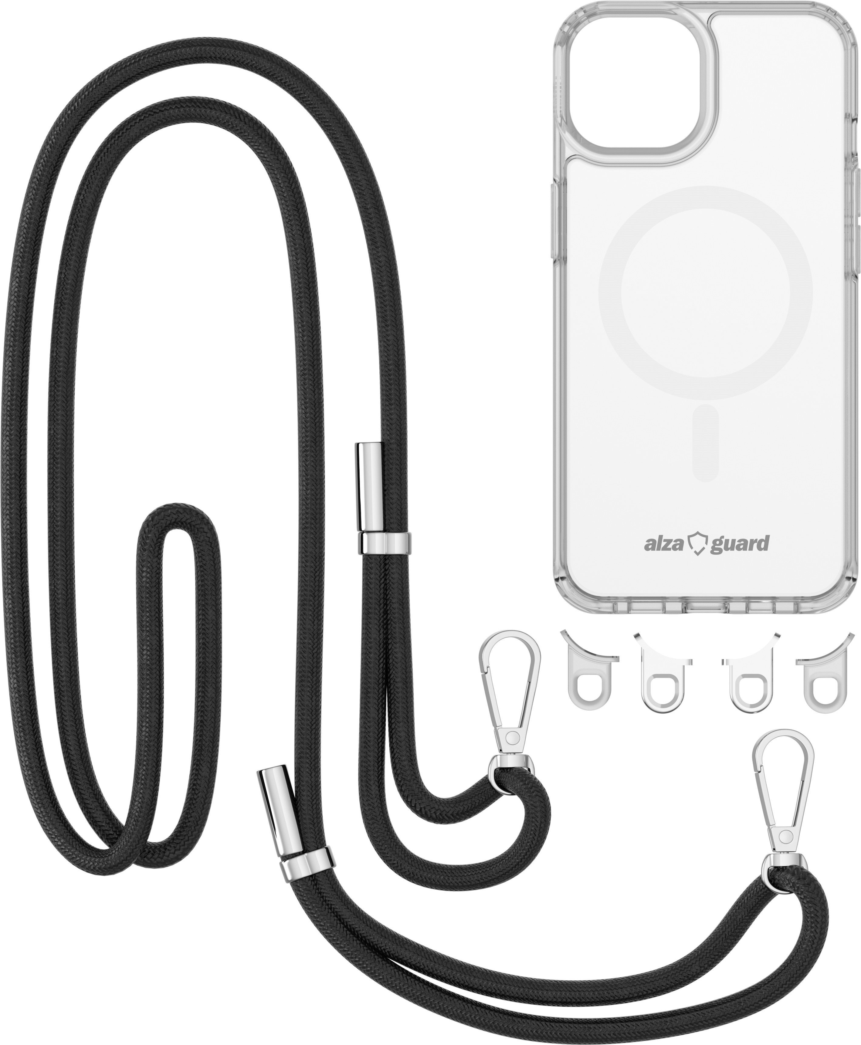 AlzaGuard Luxe Detach Lanyard Case Compatible with MagSafe for iPhone 15 fekete tok
