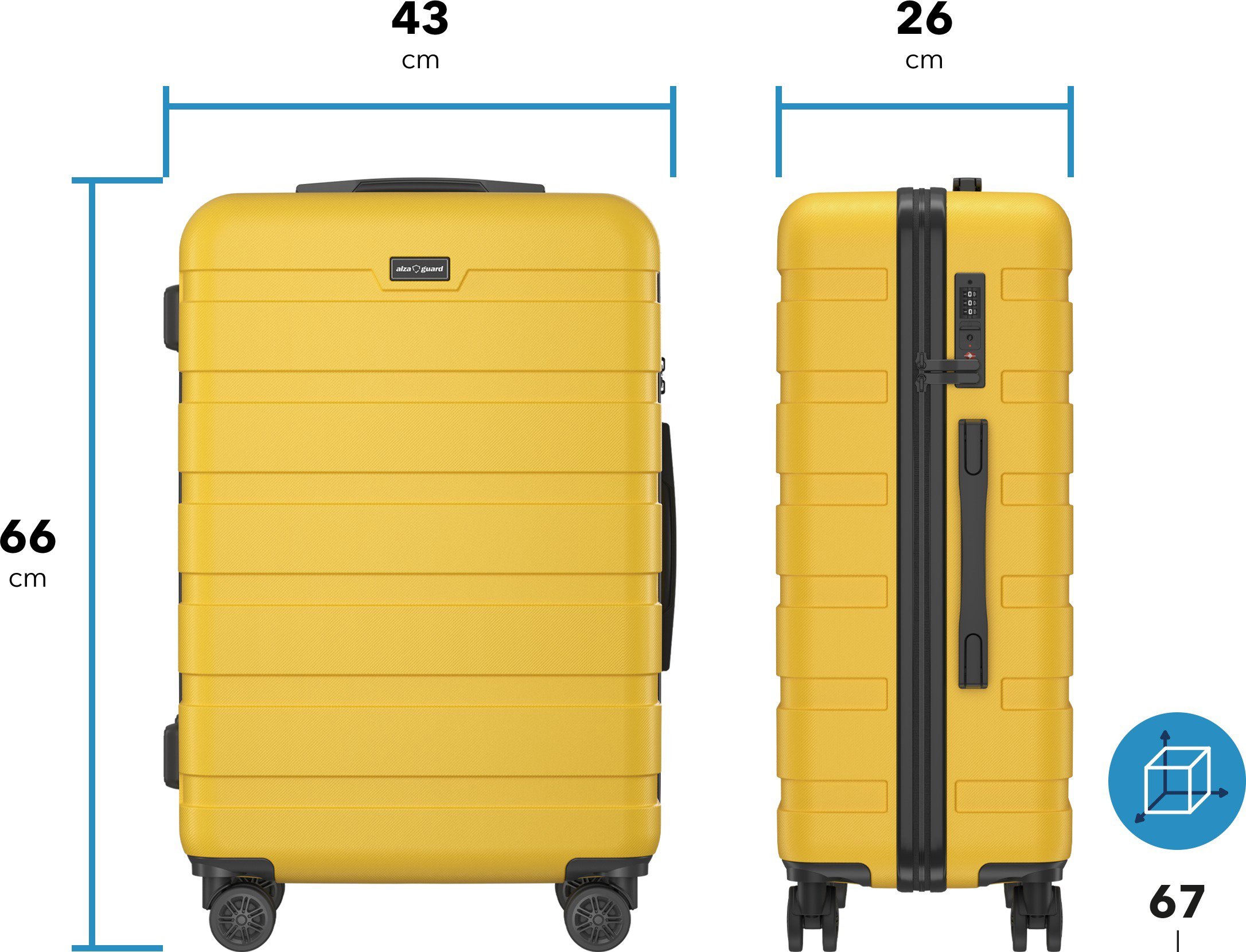 AlzaGuard Traveler Suitcase, M méret - sárga