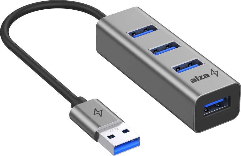 AlzaPower Metal USB-A (M) to 4× USB-A 3.0 (F) USB hub, asztroszürke