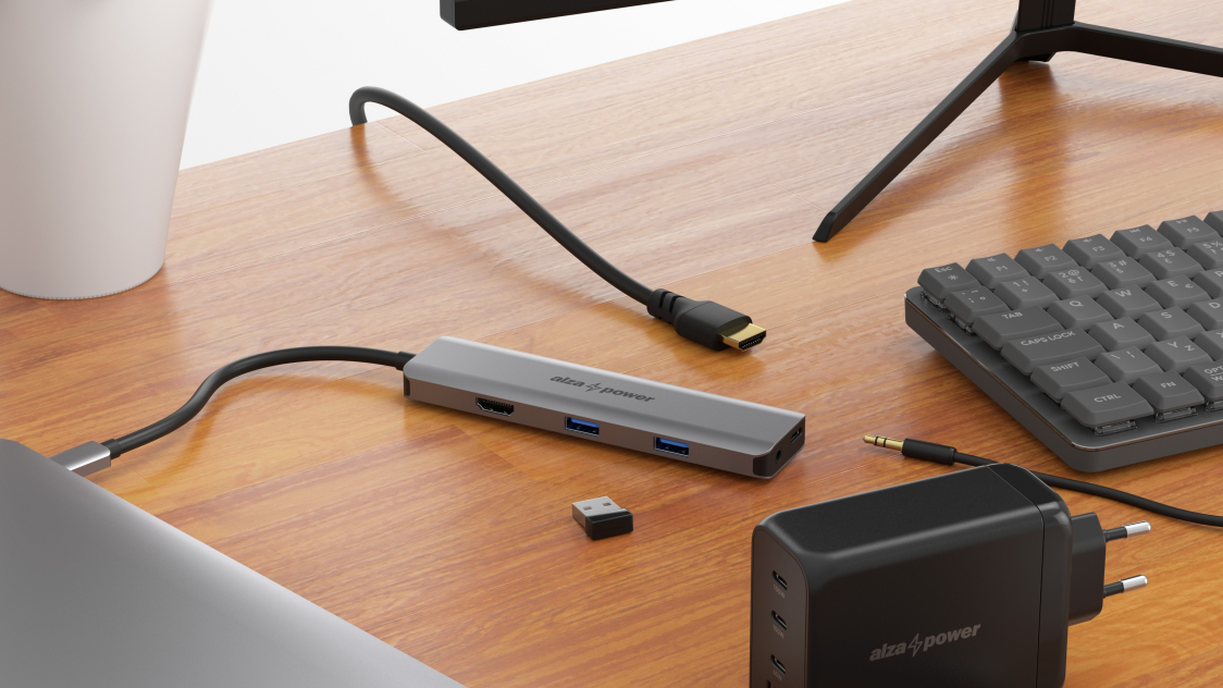 AlzaPower Metal USB-C Dock Station 5in1 (140 W) - asztroszürke
