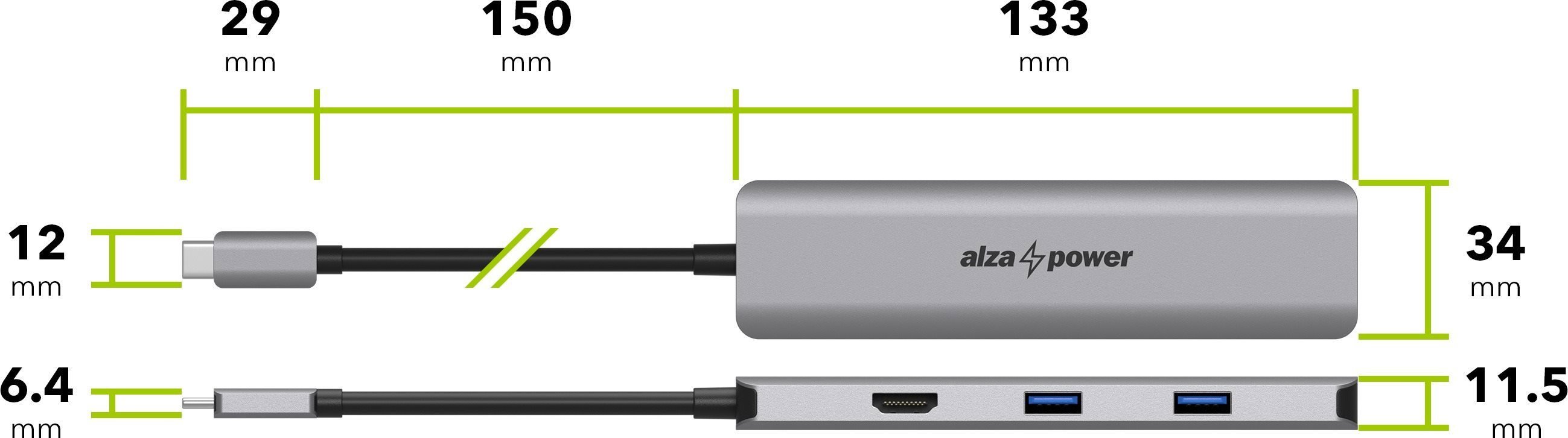 AlzaPower Metal USB-C Dock Station 5in1 (140 W) - asztroszürke