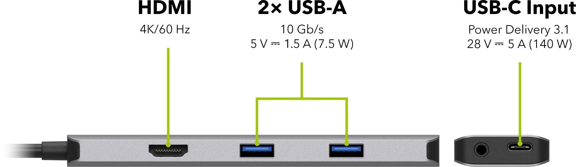 AlzaPower Metal USB-C Dock Station 5in1 (140 W) - asztroszürke
