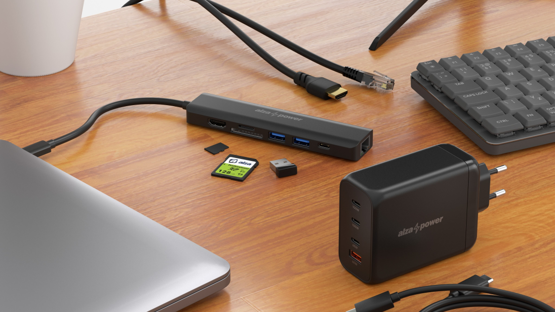 AlzaPower USB-C Dock Station 7in1 (140 W) - fekete