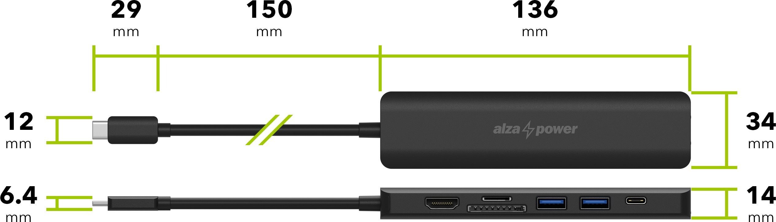 AlzaPower USB-C Dock Station 7in1 (140 W) - fekete