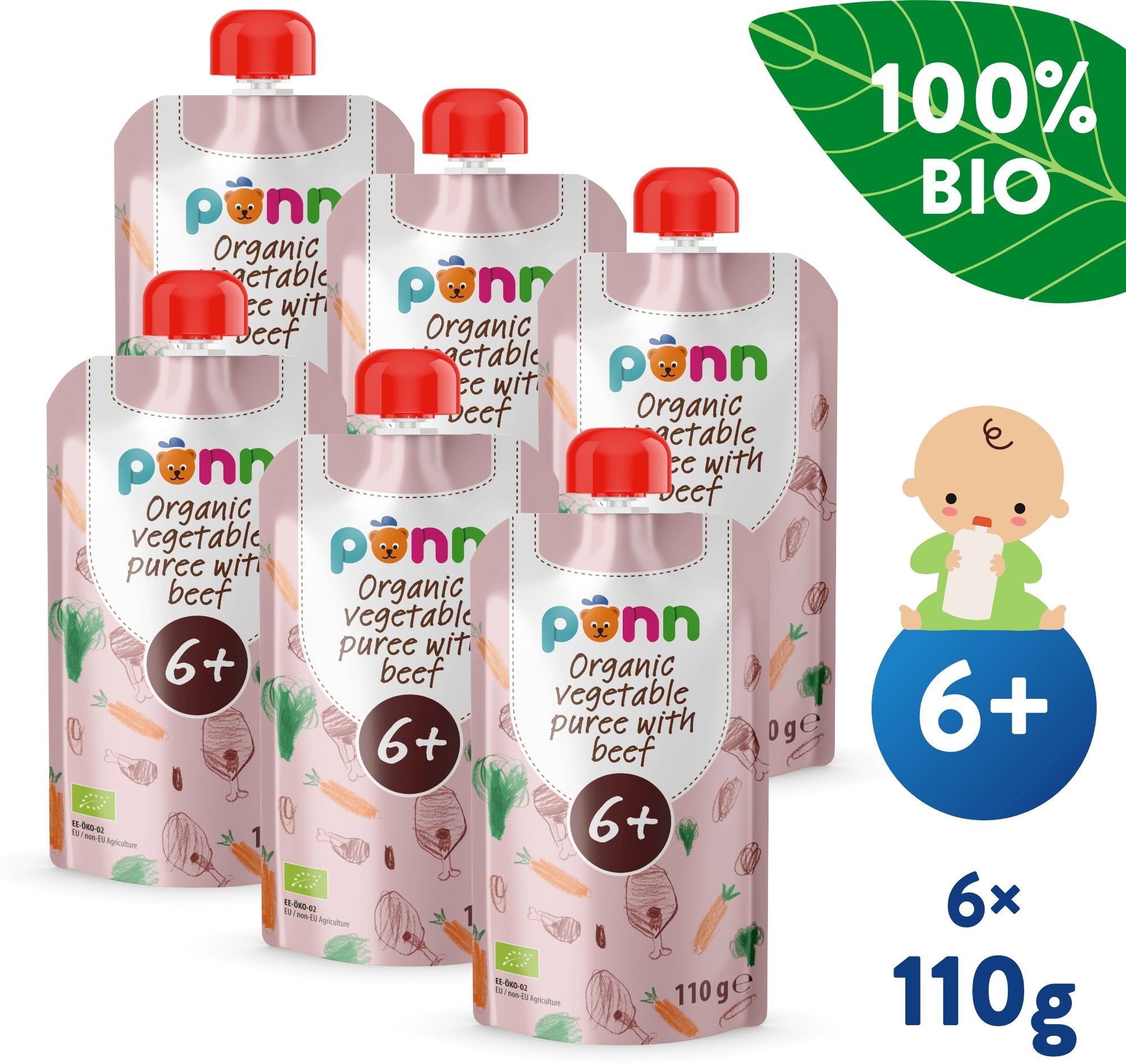 BABY12080 SALVEST Ponn BIO Marhahús zöldségpürével 6× 100 g