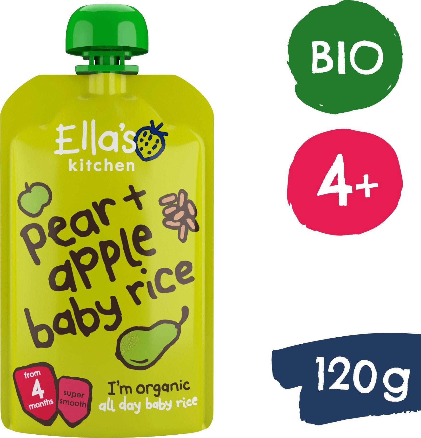 BABY14974 Ella's Kitchen BIO Gyermek rizs, körte és alma 120 g