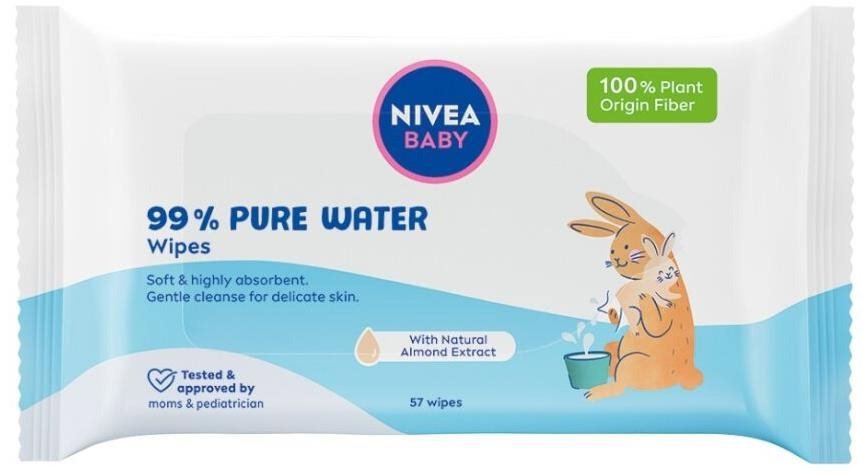 NIVEA Baby 99% Pure Water nedves törlőkendő gyermekeknek 57 db
