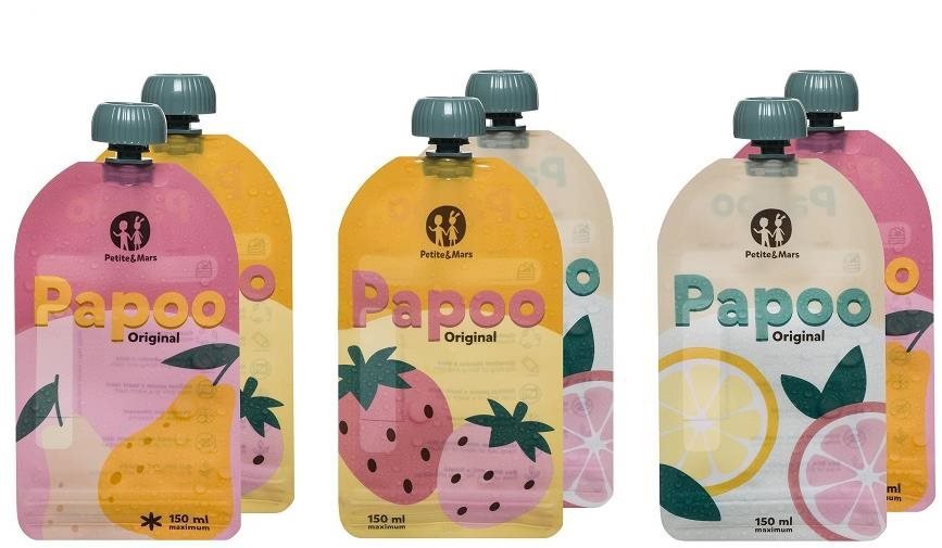 Újratölthető ételtasak PETITE&MARS Papoo Original - 6 × 150 ml