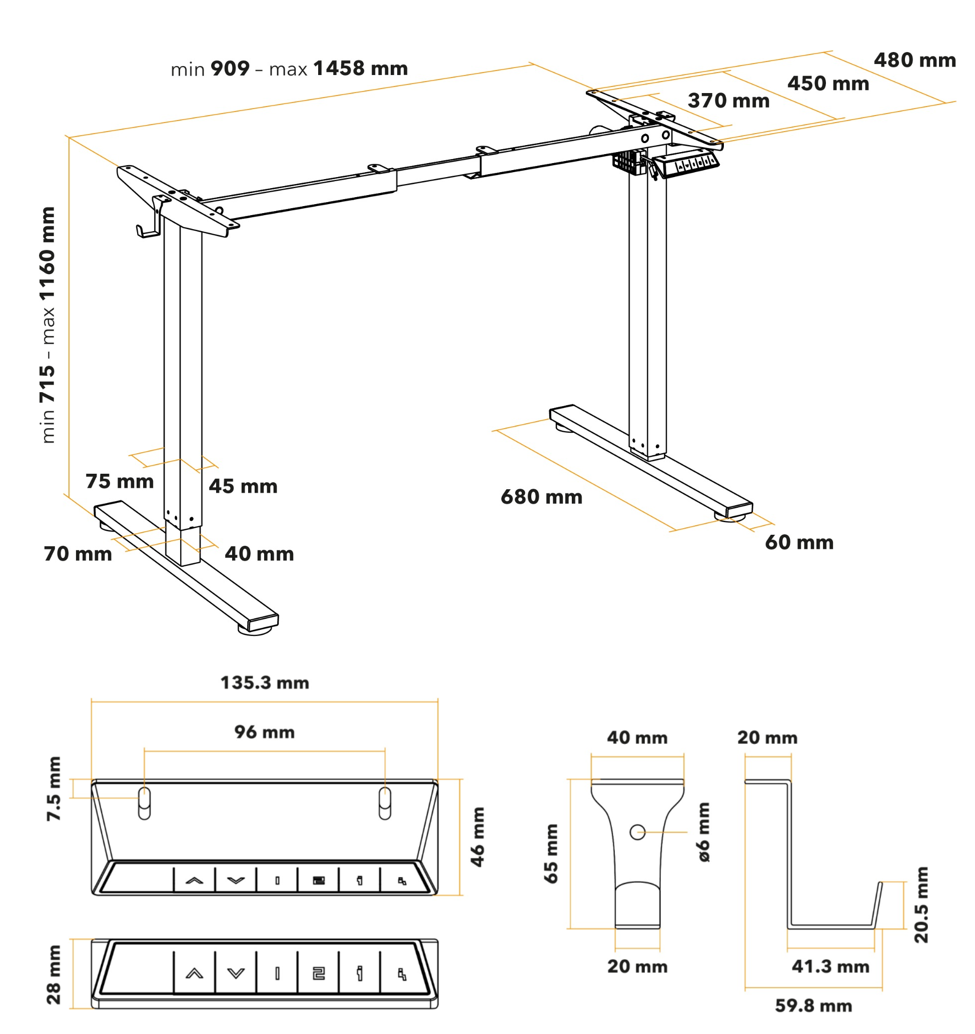 AlzaErgo Table ET2 Core állítható magasságú asztal, fehér + asztallap, 140 × 80 cm