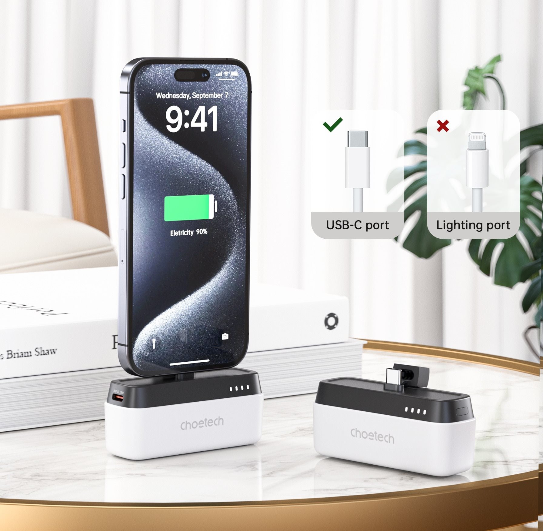 ChoeTech PD20W 5000mAh Power Bank with Type C Plug white powerbank