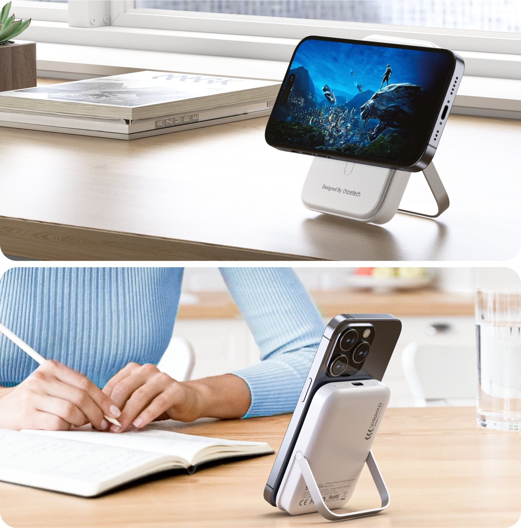 ChoeTech PD20W 5000mAh Magnetic Power Bank with holder white powerbank