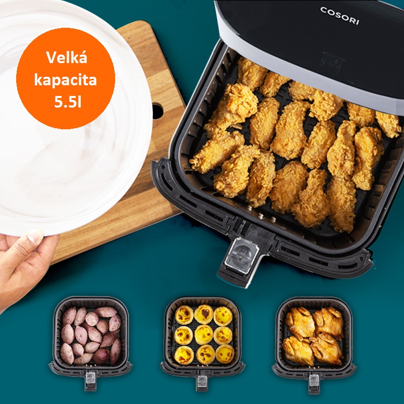 Cosori CP158-AF PREMIUM fekete légsütő + 5 × nyárs és grillrács