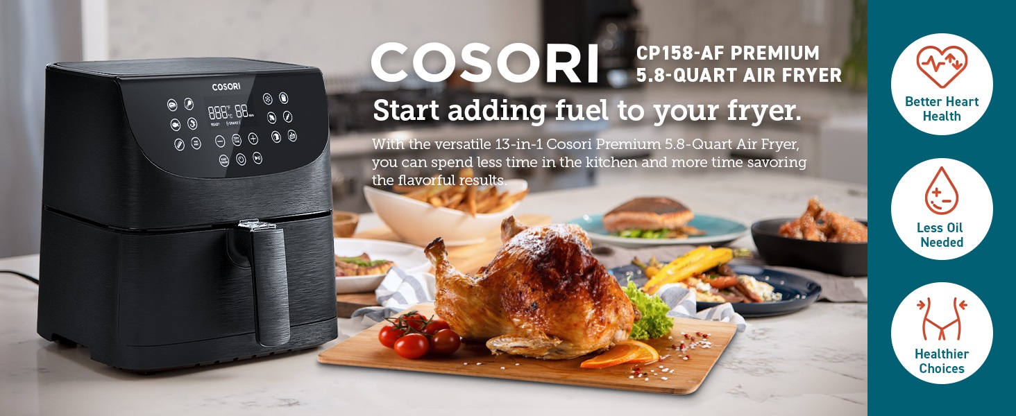 Cosori CP158-AF PREMIUM fekete légsütő + 5 × nyárs és grillrács
