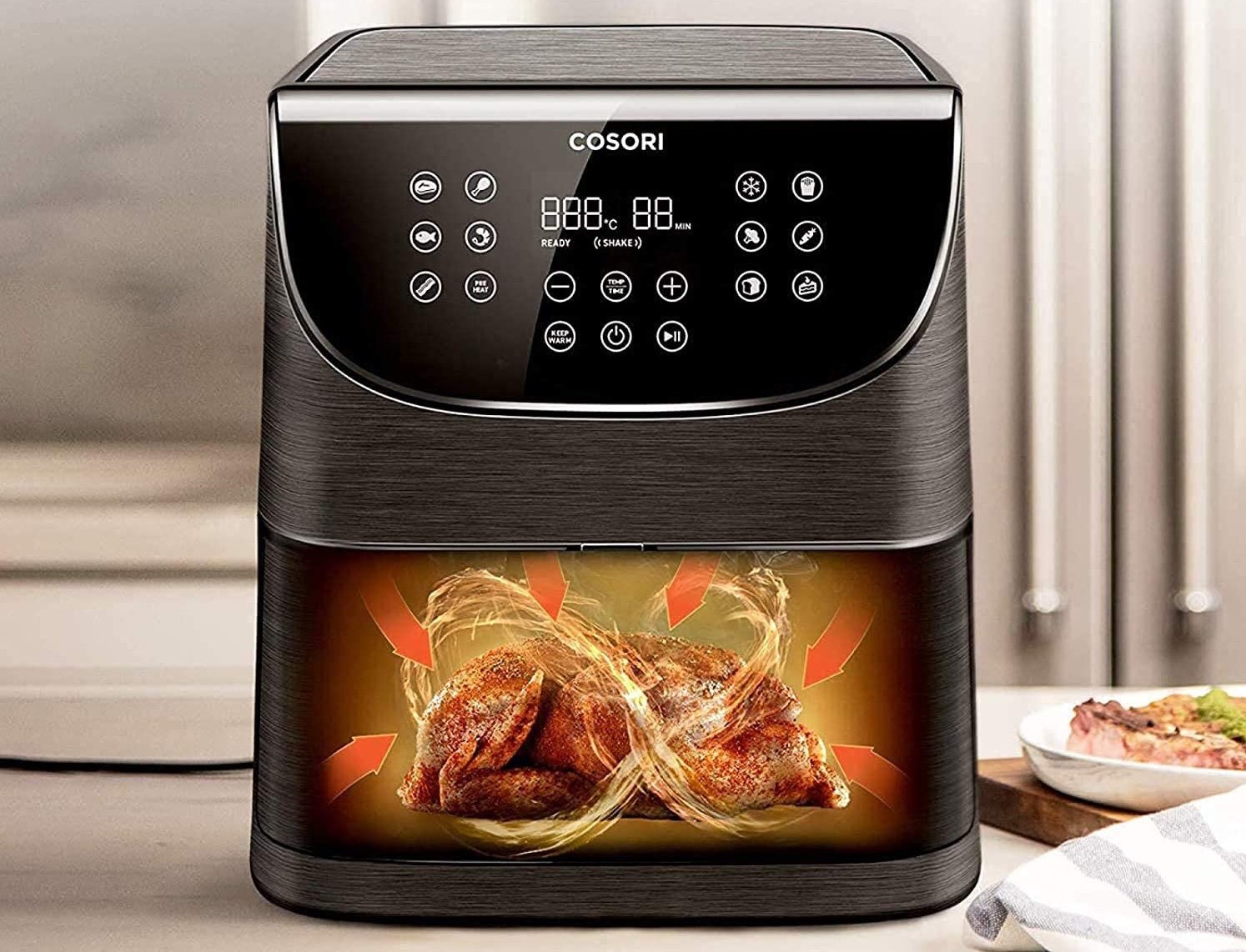 Cosori CP158-AF PREMIUM fekete légsütő + 5 × nyárs és grillrács