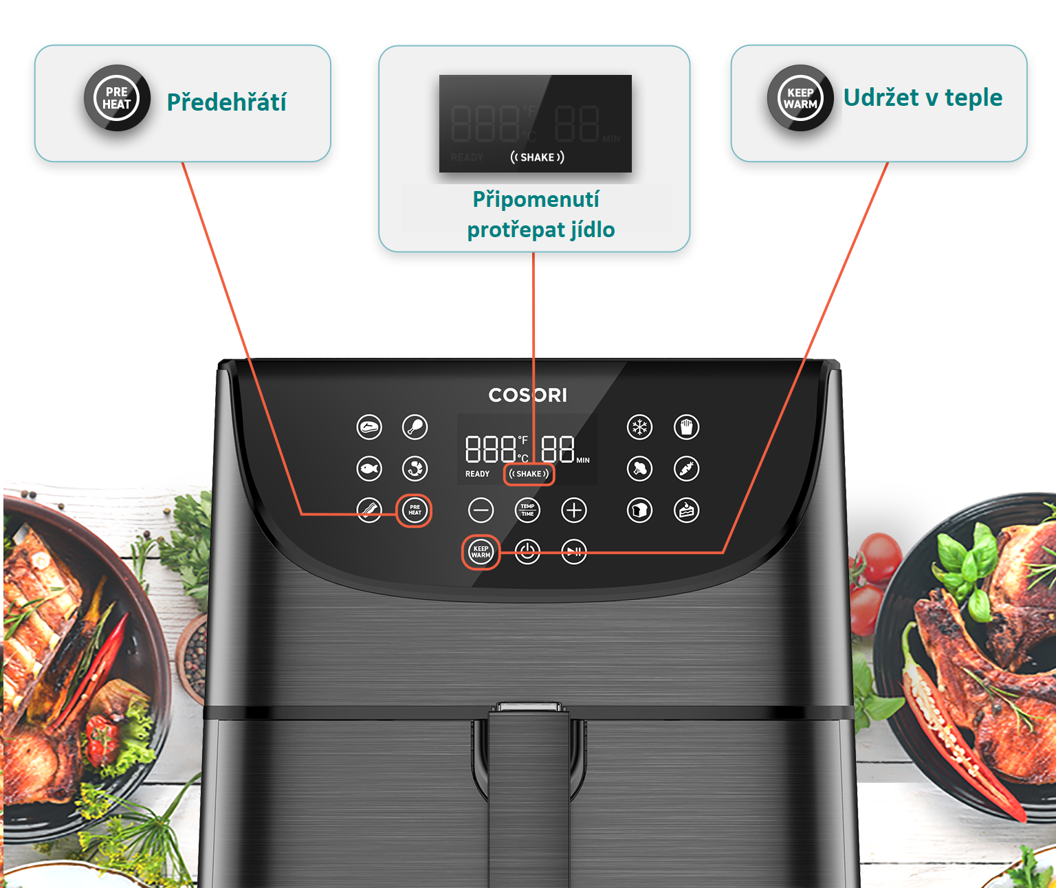 Cosori CP158-AF PREMIUM fekete légsütő + 5 × nyárs és grillrács
