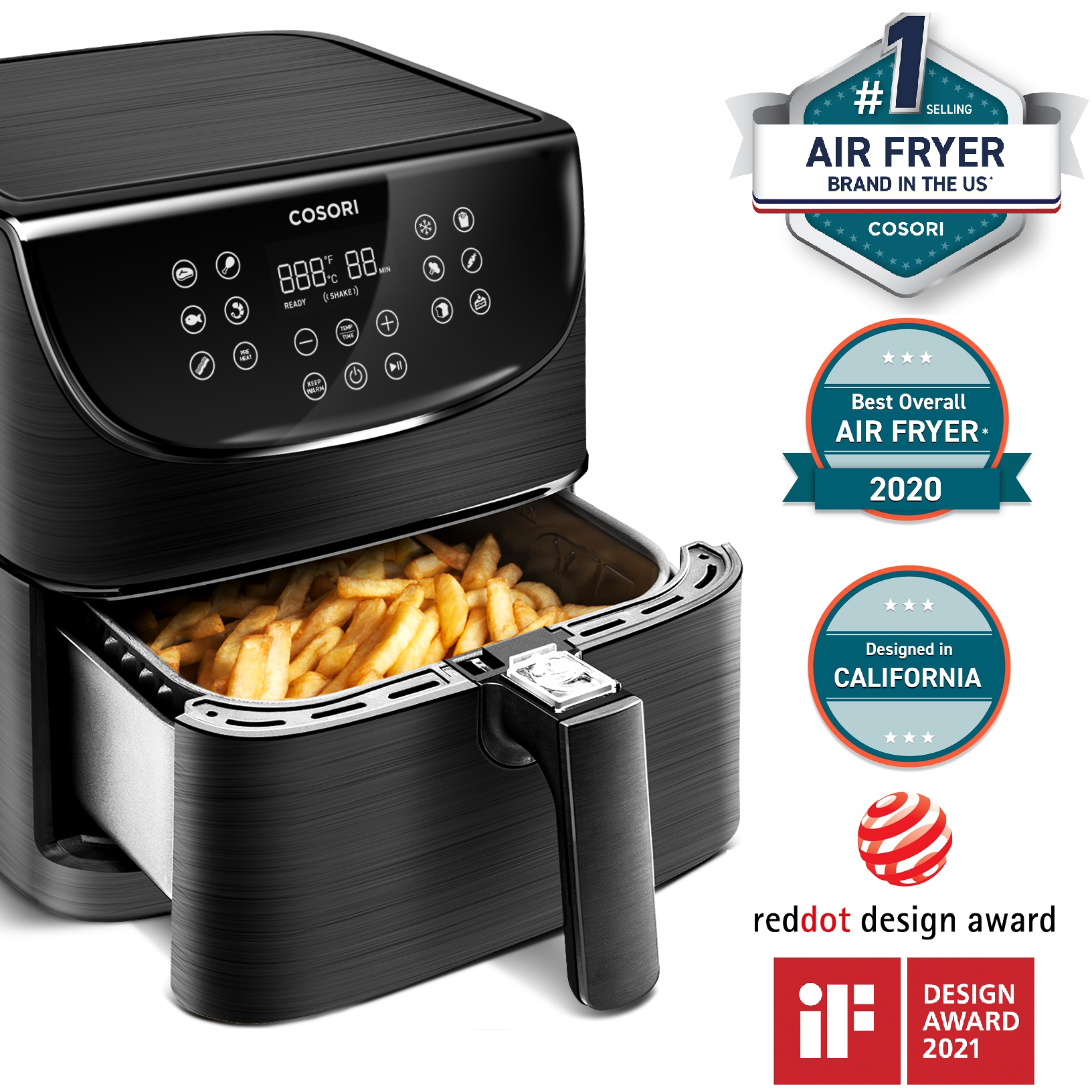 Cosori CP158-AF PREMIUM fekete légsütő + 5 × nyárs és grillrács