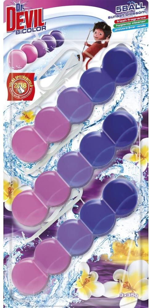 Devil WC Bicolor 5ball WC blokk, függeszthető, 3 × 35 g, sunset blossom