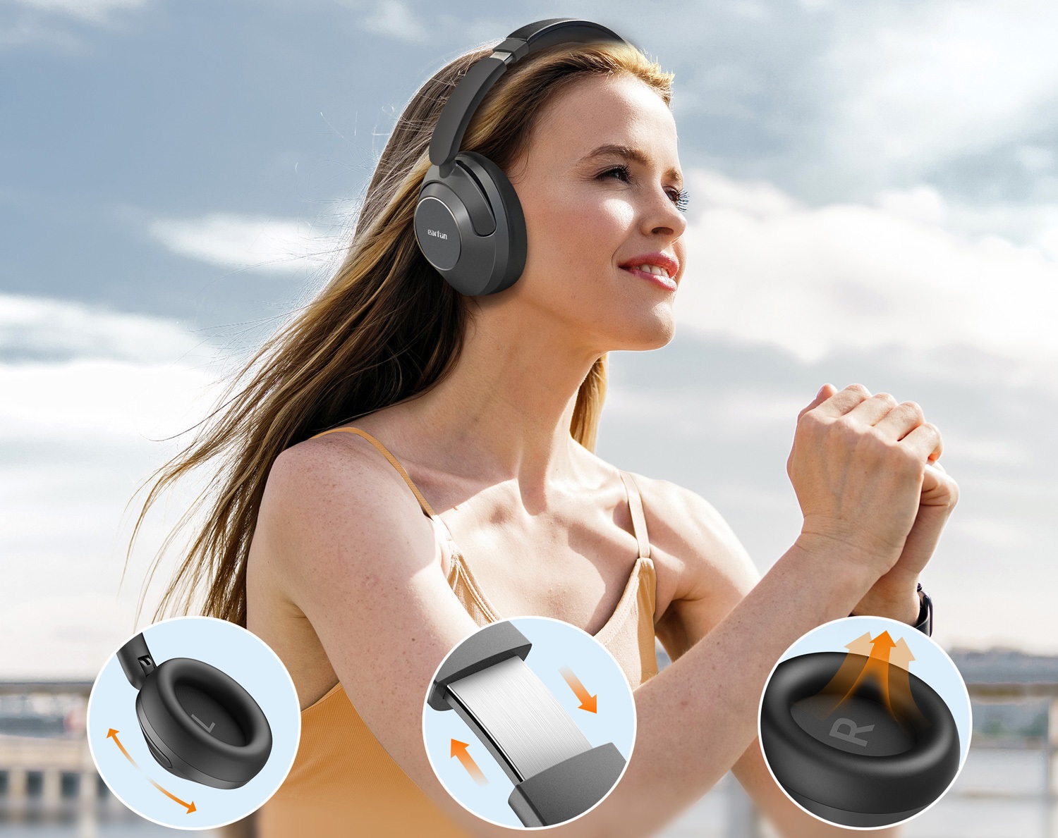 EarFun Wave Pro Black vezeték nélküli fejhallgató