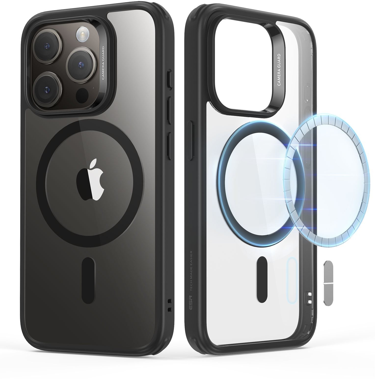 ESR Classic Hybrid Case (HaloLock), Compatible with iPhone 15 Pro, Clear Black mobiltelefon tok