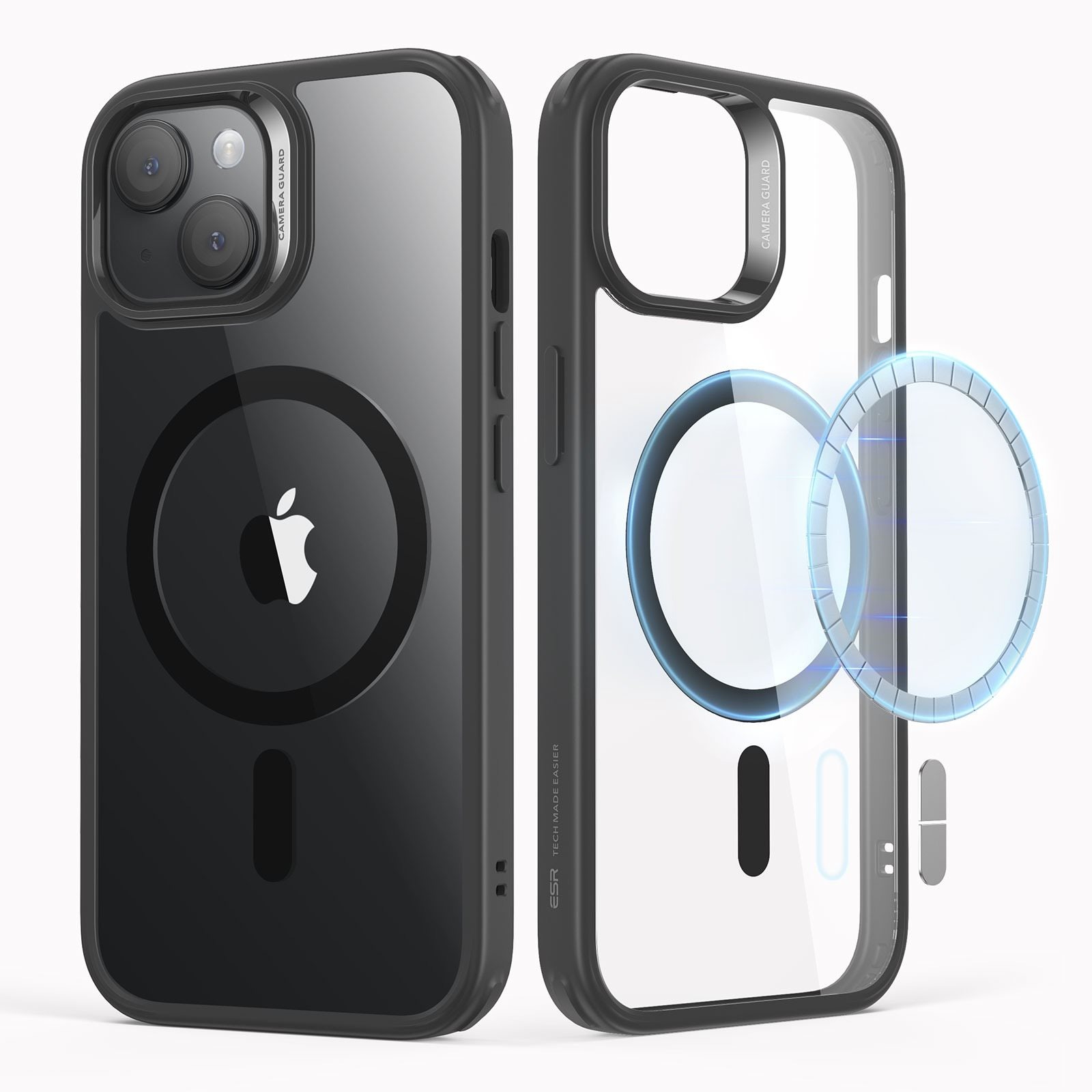 ESR Classic Hybrid Case (HaloLock), Compatible with iPhone 15, Clear Black mobiltelefon tok