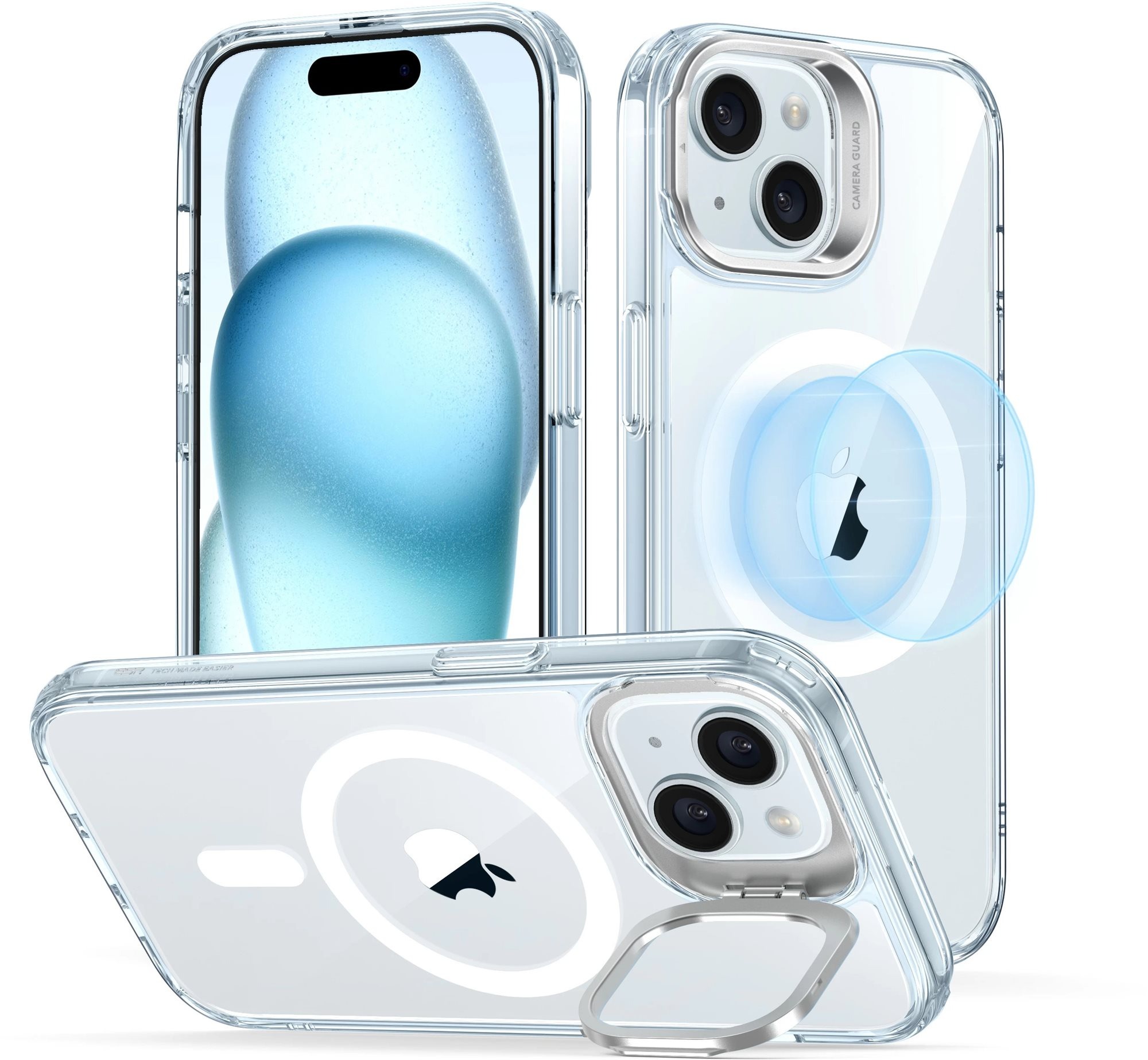 ESR Classic Hybrid Case with Stash Stand (HaloLock), Compatible with iPhone 15, Clear Blue mobiltelefon tok