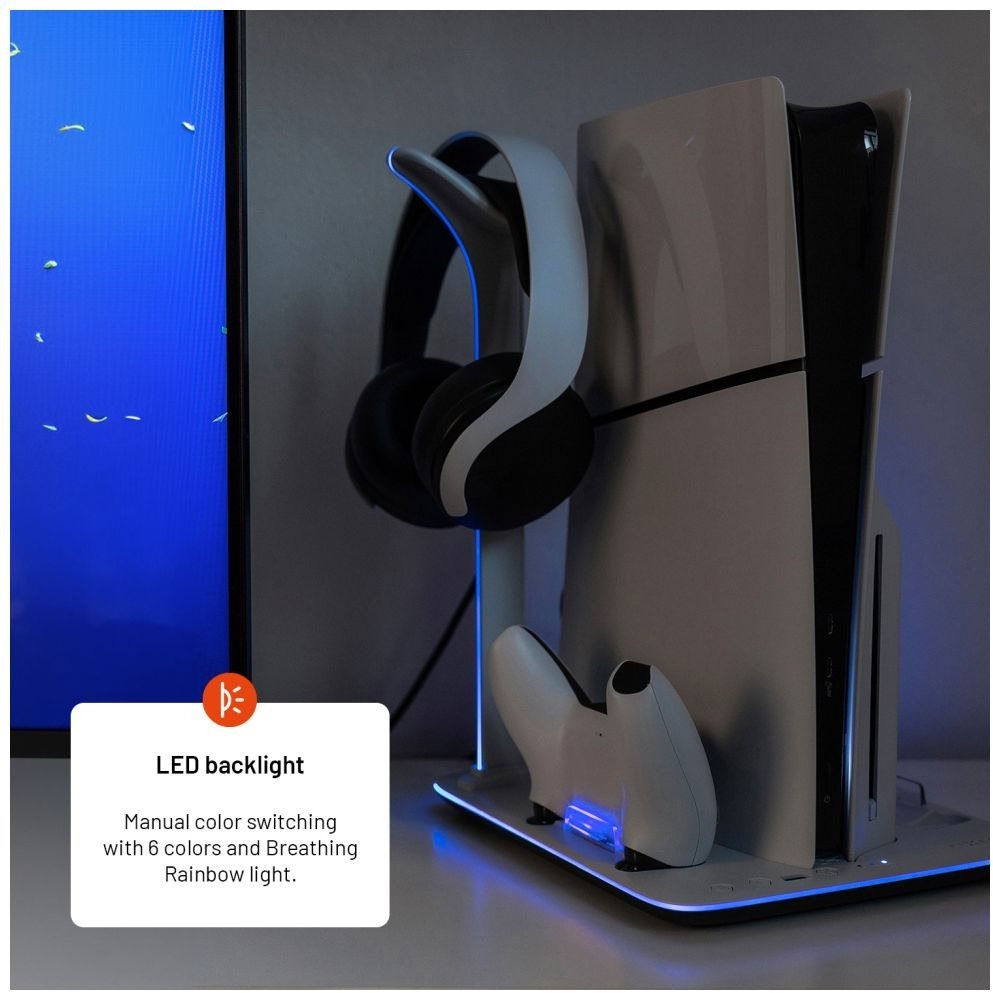 FIXED Multifunctional Stand PS5 (Slim) állvány ventilátorokkal és két DualSense B&W kontroller töltővel