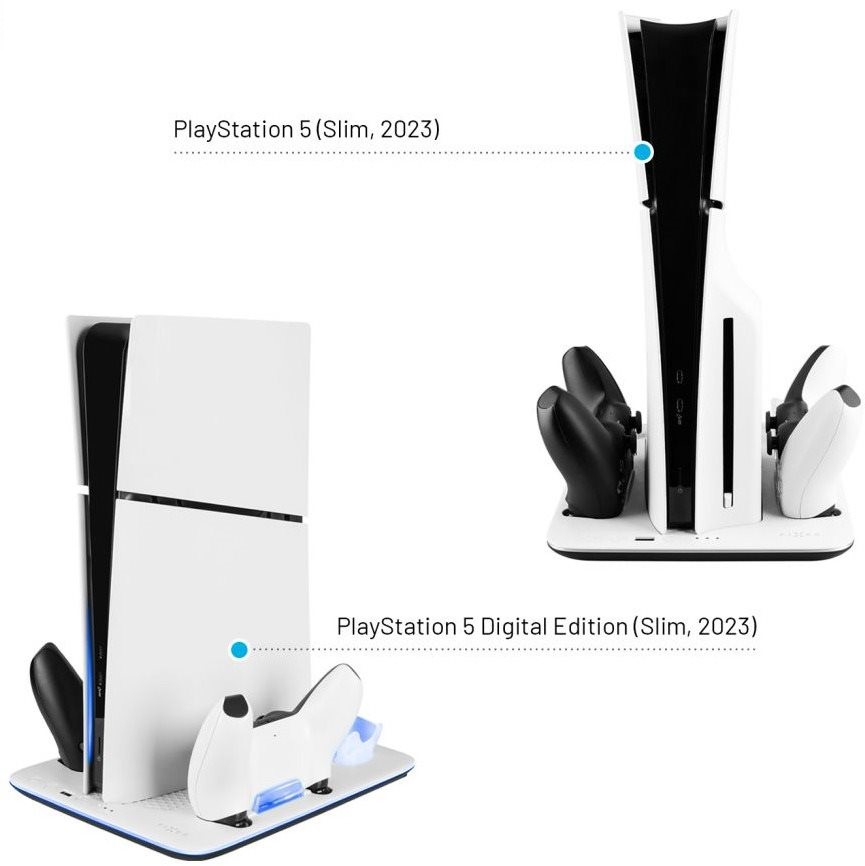 FIXED Multifunctional Stand PS5 (Slim) állvány ventilátorokkal és két DualSense B&W kontroller töltővel