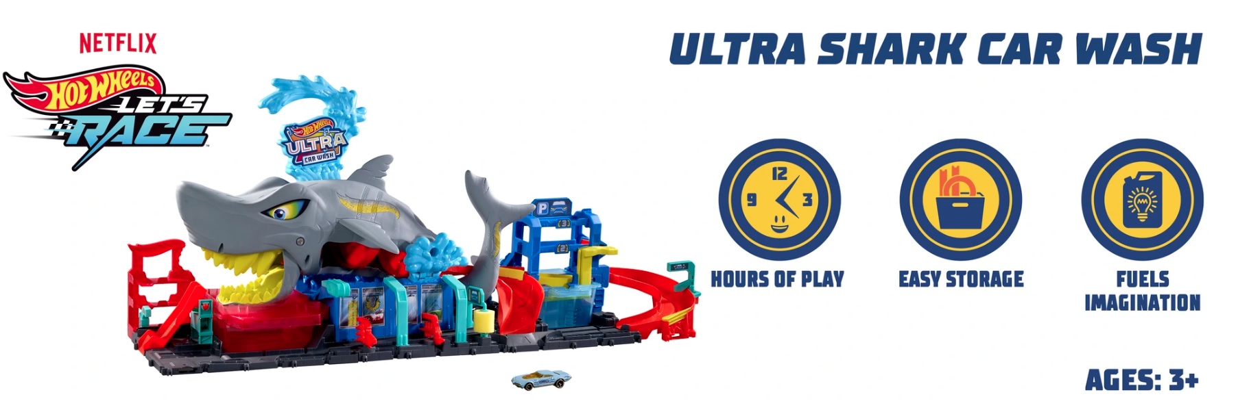 Hot Wheels City Color Reveal autómosó cápával és kisautóval 1:64