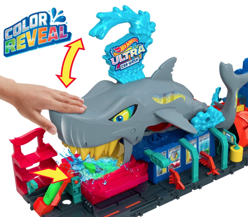 Hot Wheels City Color Reveal autómosó cápával és kisautóval 1:64