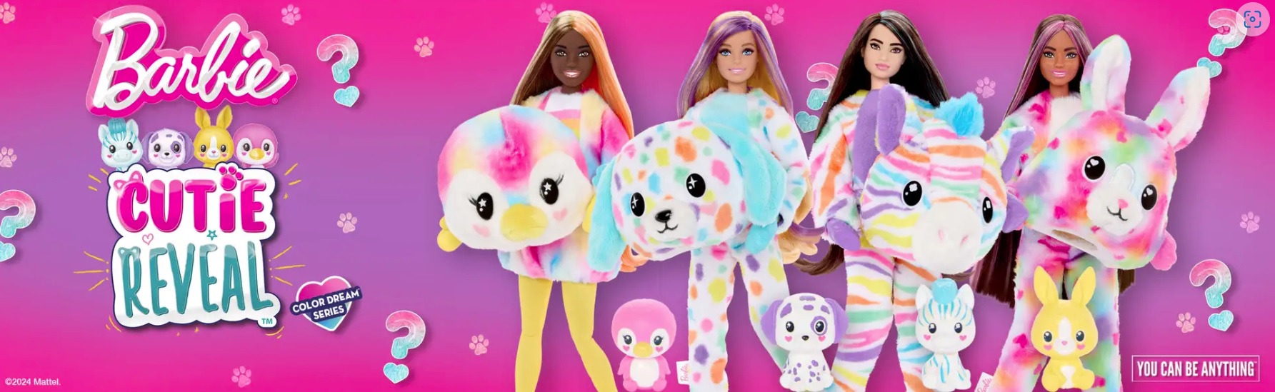 Barbie Cutie Reveal Barbie baba Színes álmok - dalmata kiegészítőkkel és 10 meglepetéssel