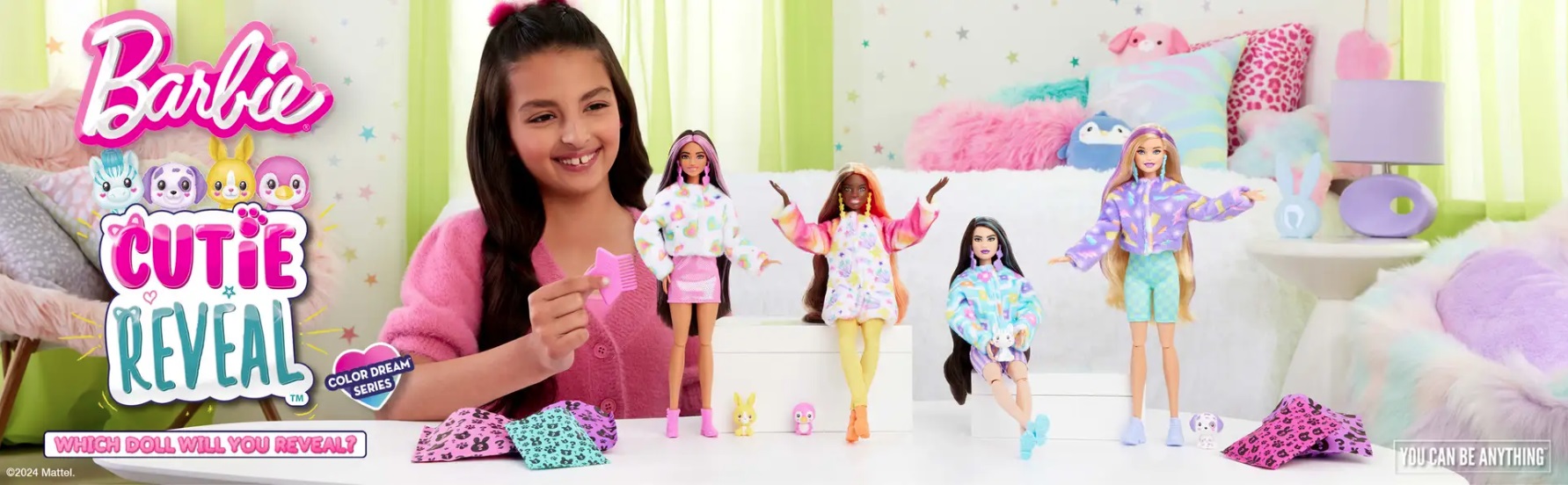 Barbie Cutie Reveal Barbie baba Színes álmok - dalmata kiegészítőkkel és 10 meglepetéssel