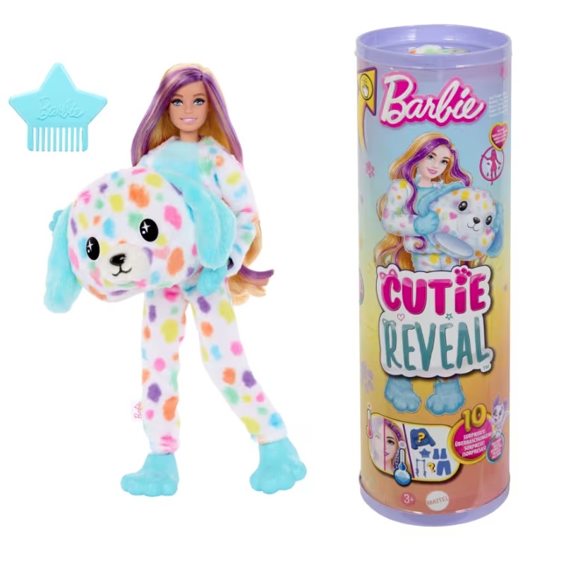 Barbie Cutie Reveal Barbie baba Színes álmok - dalmata kiegészítőkkel és 10 meglepetéssel