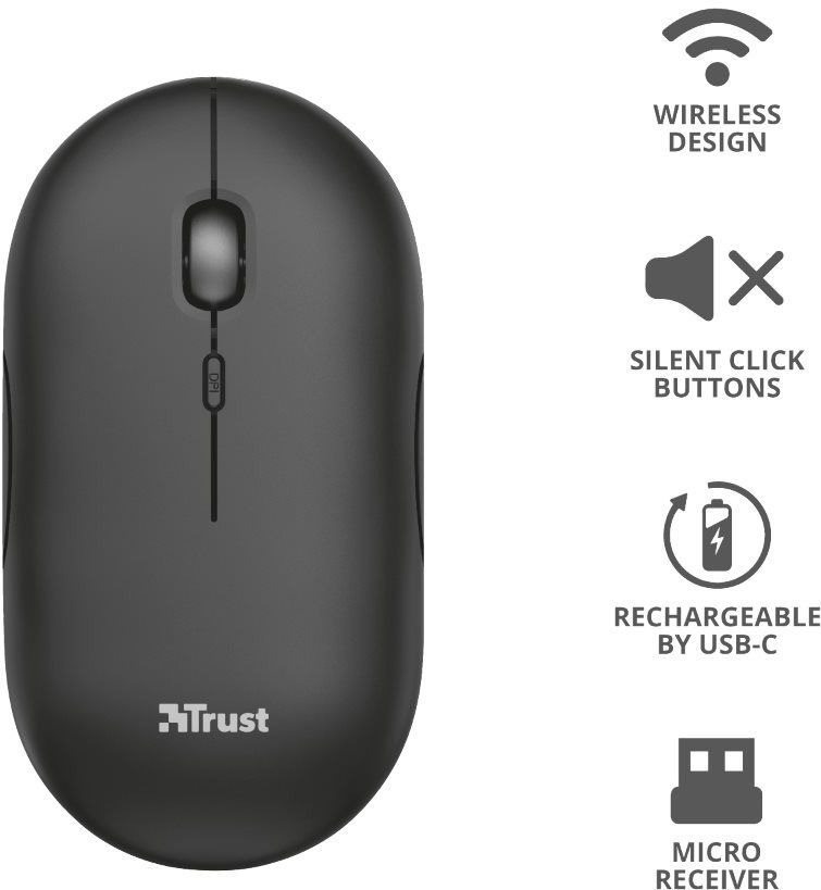 Trust Puck Wireless BT Silent Mouse fekete egér