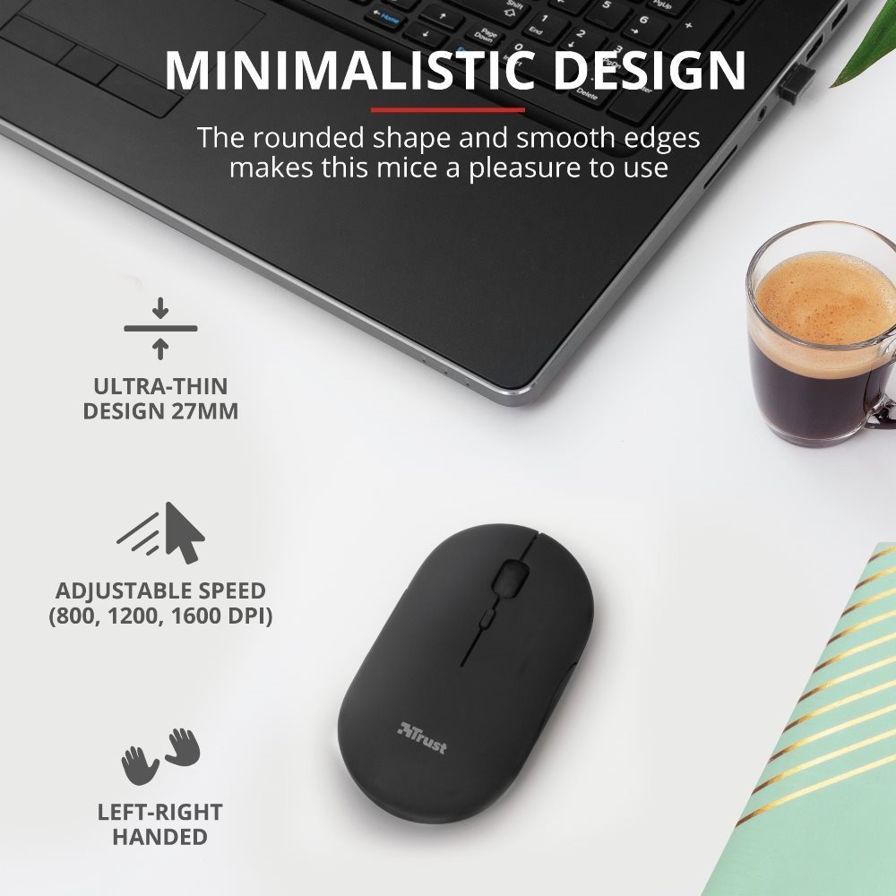 Trust Puck Wireless BT Silent Mouse fekete egér
