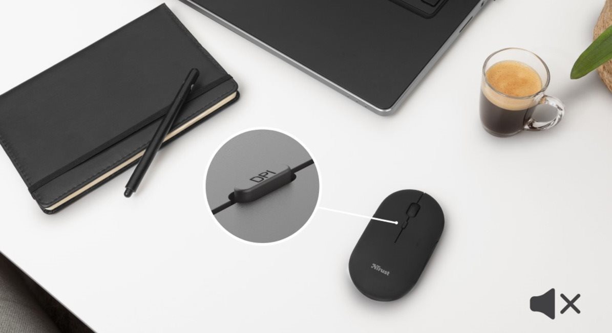 Trust Puck Wireless BT Silent Mouse fekete egér