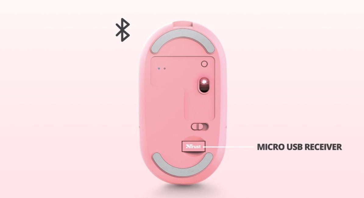 Trust Puck Wireless BT Silent Mouse egér, rózsaszín