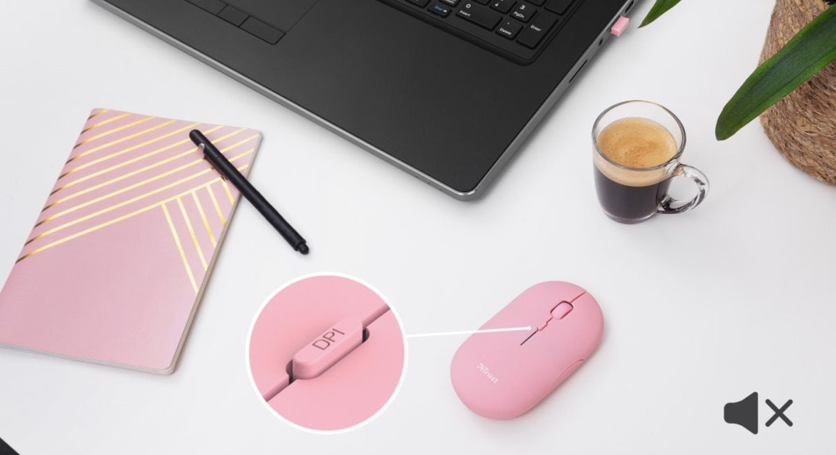Trust Puck Wireless BT Silent Mouse egér, rózsaszín