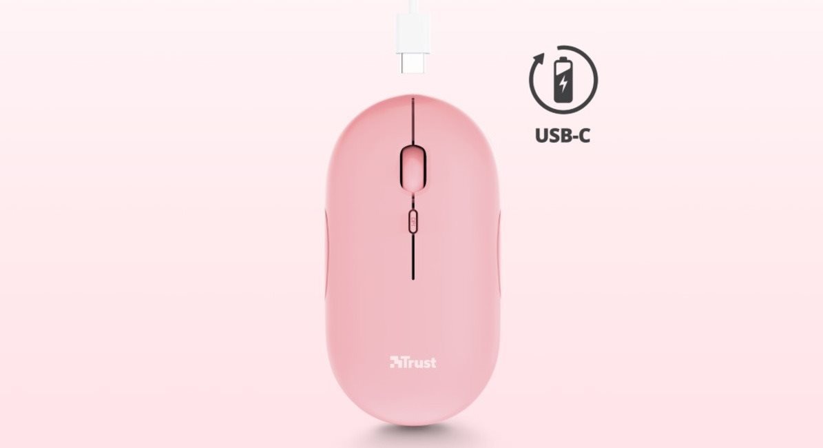 Trust Puck Wireless BT Silent Mouse egér, rózsaszín