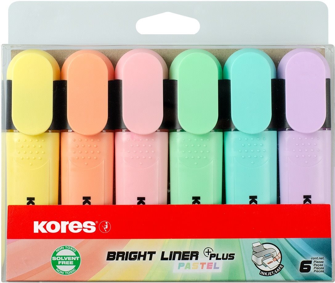 KORES BRIGHT LINER PLUS PASTEL szett, 6 szín