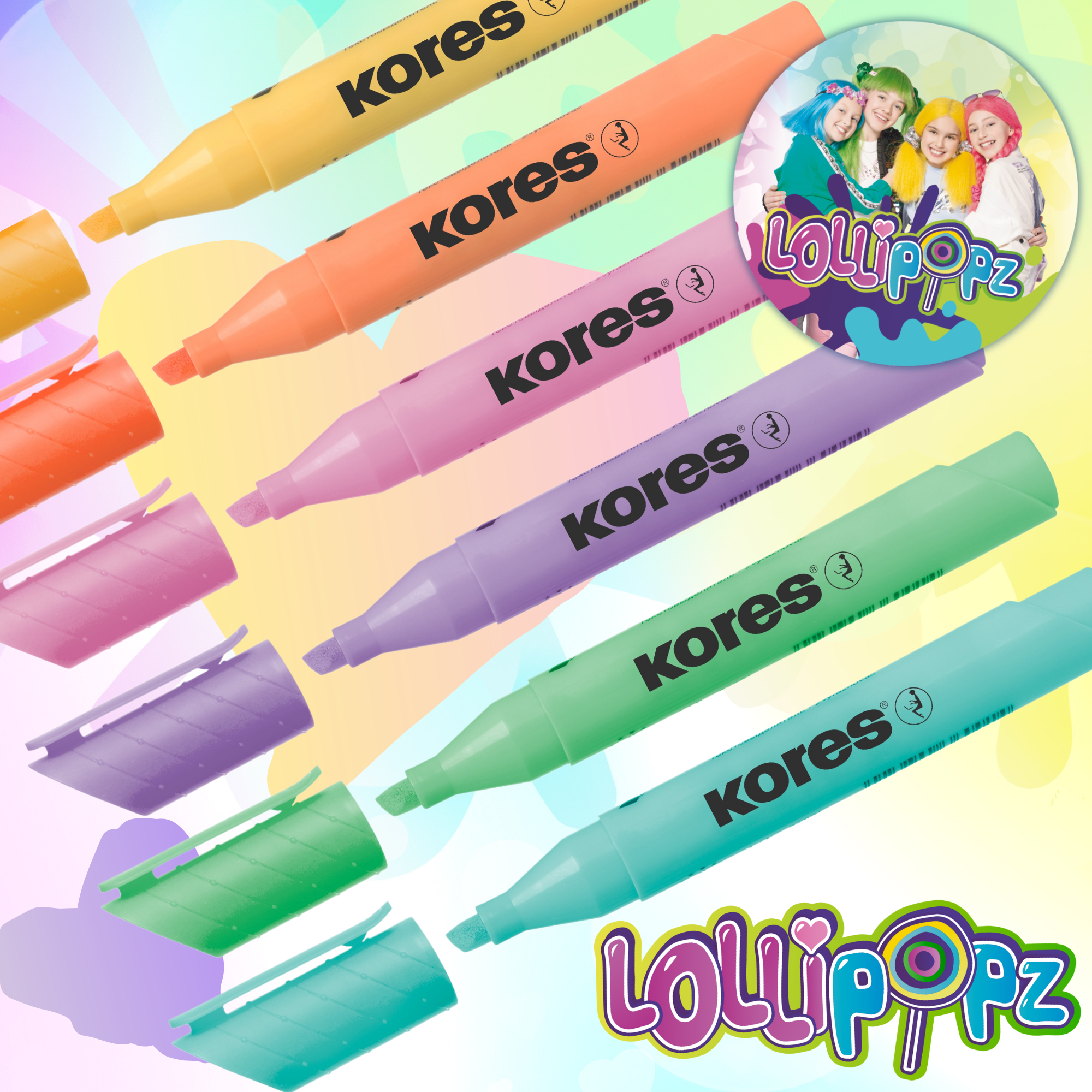 KORES High Liner Plus Pastel LOLLIPOPZ szövegkiemelő készlet, 6 db