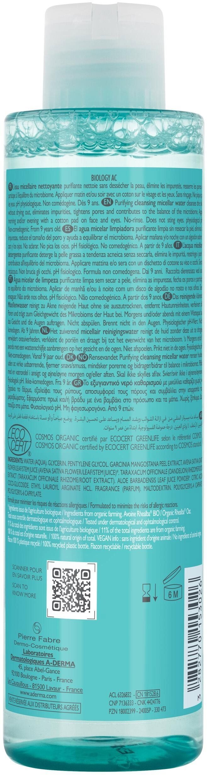 A-DERMA BIOLOGY AC Tisztító micellás víz 200ml