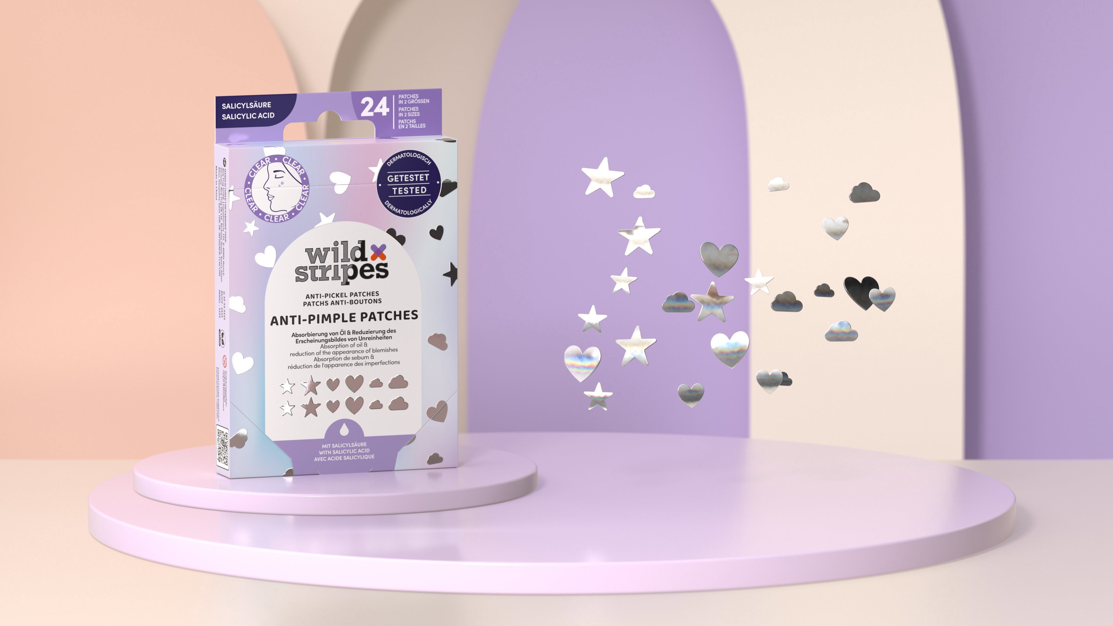 WILD Stripes Anti-Pimple Patches Holo Clear 24 db pattanás tapasz