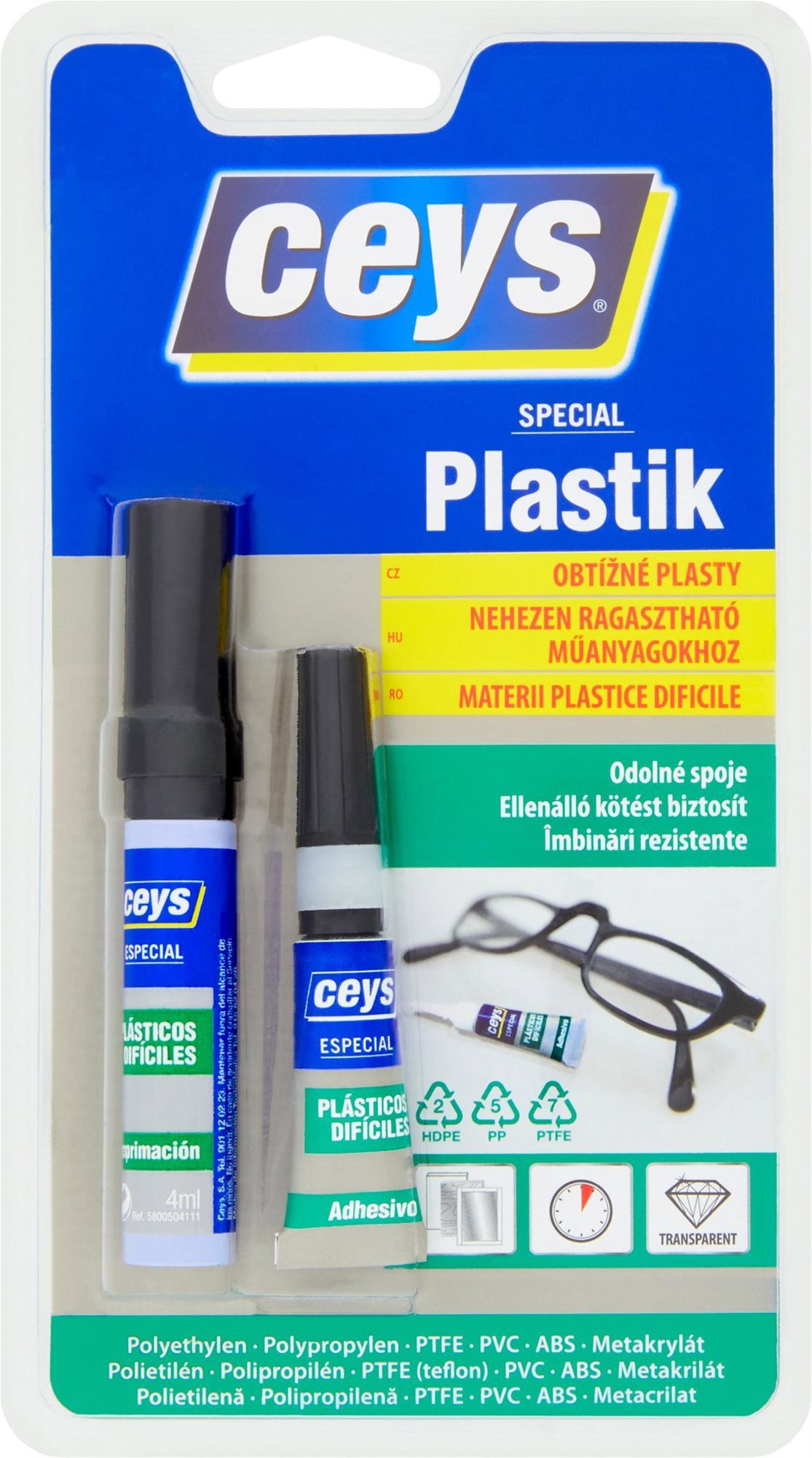 CEYS Special plastik ragasztó nehezen ragasztható műanyagokhoz 3 g + 4 ml