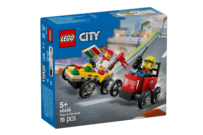 LEGO® City Pizzásautó vs. tűzoltóautó, versenyautós csomag 60458